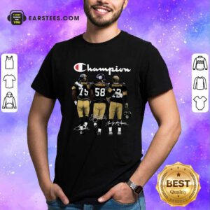 Pittsburgh Steelers Champions Joe Greene 75 Jack Lambert 58 Terry Bradshaw 12 Signatures Shirt- Design By Earstees.com