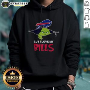 Alt Text: Awesome Grinch zipper hoodie with 'I Hate People but I Love My Buffalo Bills' for Christmas fans and football lovers.