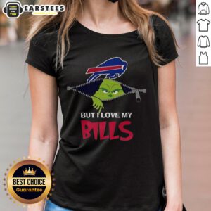 Alt Text: Awesome Grinch Zipper Tee - 'I Hate People But I Love My Buffalo Bills' Christmas Shirt for Ladies