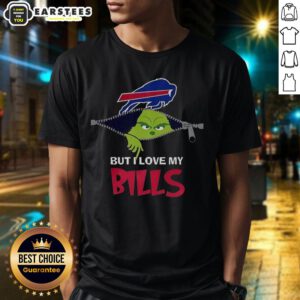 Alt Text: Awesome Grinch Zipper I Hate People But I Love My Buffalo Bills Football Christmas T-Shirt design featuring Grinch.