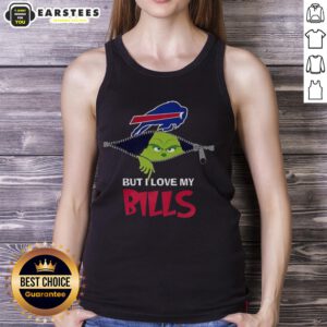 Alt Text: Awesome Grinch zipper tank top featuring 'I Hate People But I Love My Buffalo Bills Football' design for Christmas.