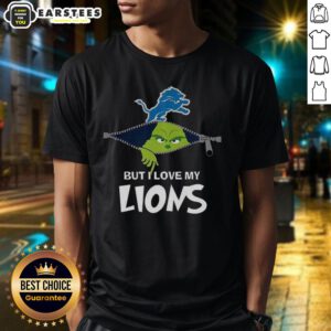 Alt Text: Awesome Grinch Zipper T-Shirt featuring I Hate People But I Love My Detroit Lions Football for Christmas fans.