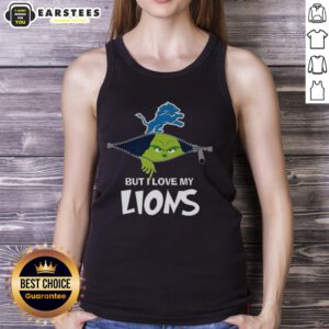 Alt Text: Awesome Grinch Zipper tank top featuring 'I Hate People But I Love My Detroit Lions Football' for Christmas style.