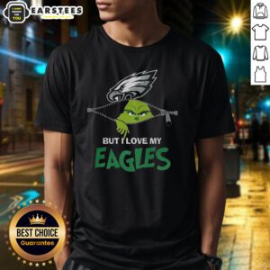 Awesome Grinch Zipper T-Shirt for Philadelphia Eagles fans, featuring 'I Hate People But I Love My Eagles' design.