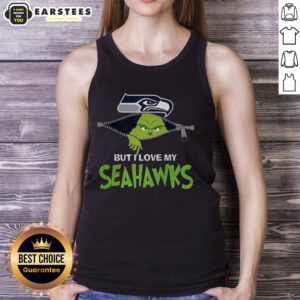 Alt Text: Awesome Grinch zipper tank top expressing 'I hate people but I love my Seattle Seahawks' - perfect for Christmas fans.
