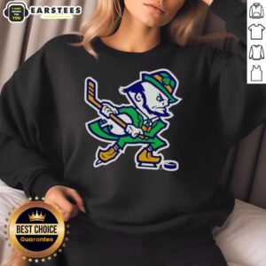 Awesome Notre Dame Fighting Irish hockey leprechaun sweatshirt in green, perfect for fans and chilly game days.