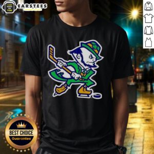 Alt Text: Awesome Notre Dame Fighting Irish Hockey Leprechaun T-Shirt featuring a bold leprechaun design and vibrant colors.