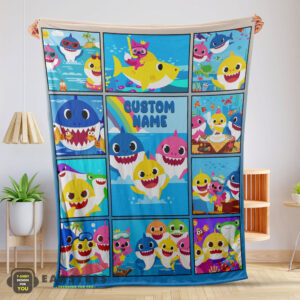 Good Baby Shark Family & Friends Collage Blanket Fleece Customized Blanket