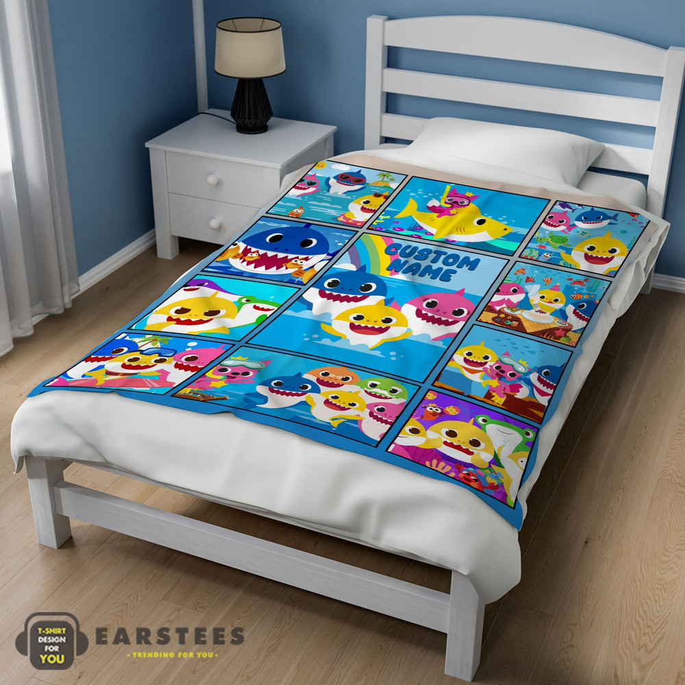 Good Baby Shark Family & Friends Collage Blanket Fleece Customized Blanket
