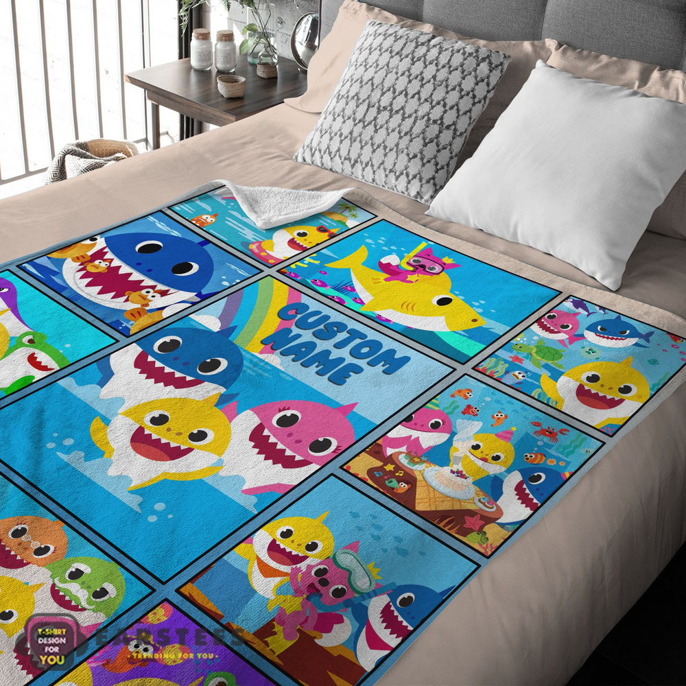 Good Baby Shark Family & Friends Collage Blanket Fleece Customized Blanket