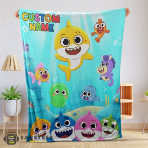 Good Baby Shark & Friends Poster Rainbow Text Blanket Fleece Customized Blanket