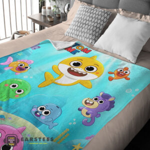 Good Baby Shark & Friends Poster Rainbow Text Blanket Fleece Customized Blanket
