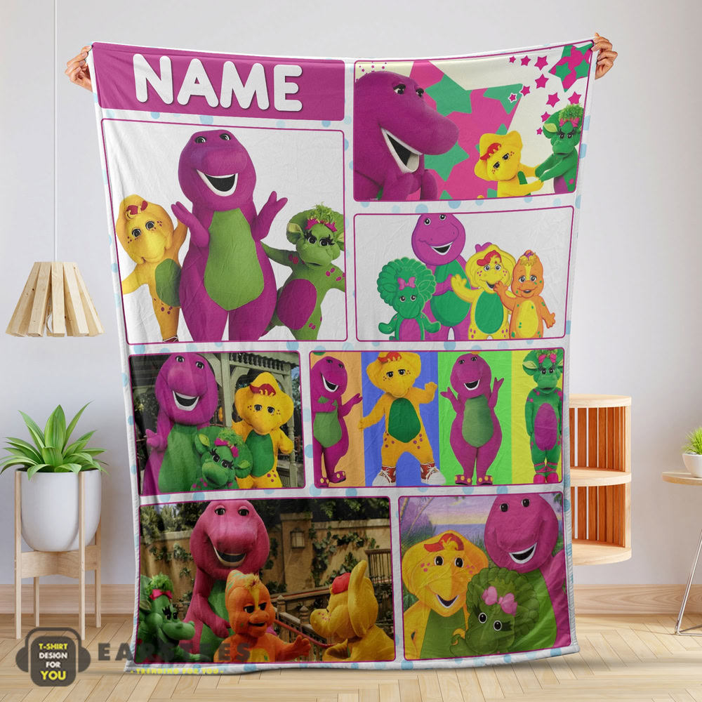 Good Barney & Friends Characters Collage Blanket Fleece Customized Blanket