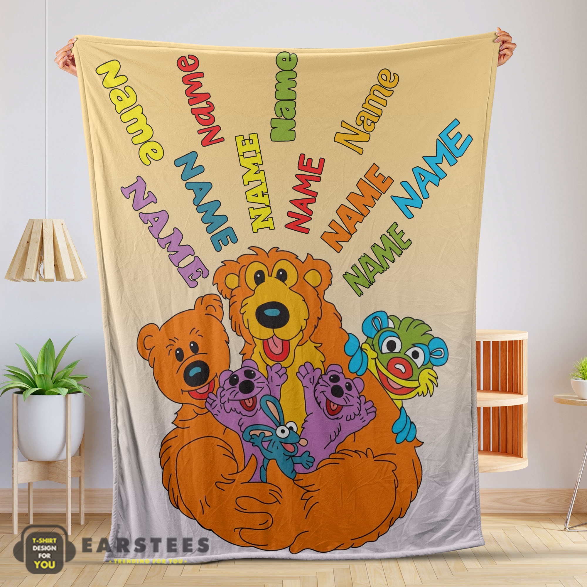 Colorful bear cartoon with customizable names