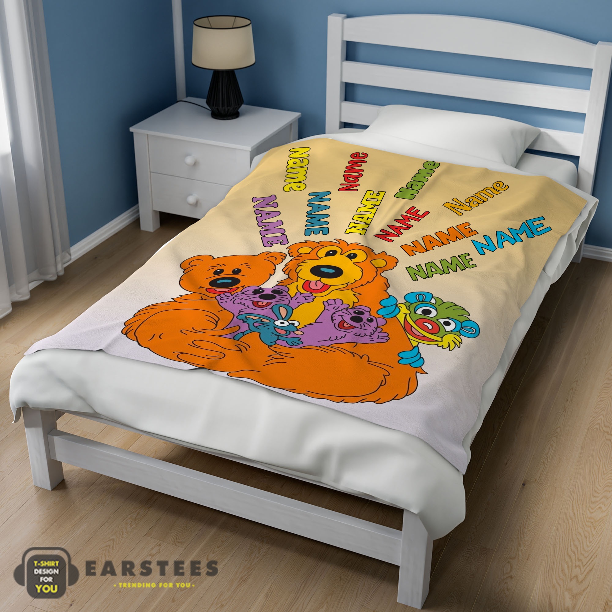 Colorful cartoon blanket with customizable names