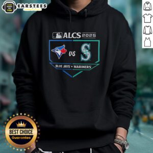 Toronto Blue Jays vs Seattle Mariners 2025 ALCS batters box matchup hoodie showcasing team logos and vibrant design.