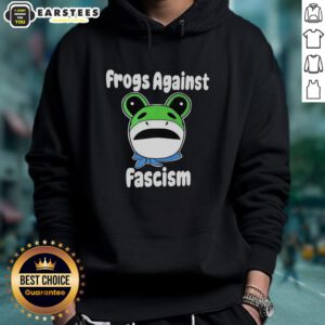 Hot Frogs Against Fascism meme hoodie featuring vibrant frog graphics promoting anti-fascism activism.