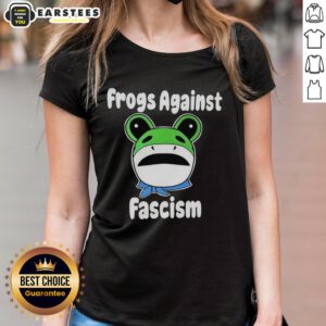 Hot Frogs Against Fascism meme on a stylish ladies tee, promoting anti-fascism in a vibrant, eye-catching design.