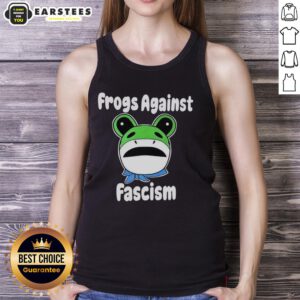 Hot Frogs Against Fascism meme tank top featuring vibrant frog graphics promoting anti-fascism activism.