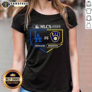 Hot Milwaukee Brewers vs Los Angeles Dodgers 2025 NLCS matchup ladies tee featuring team logos and vibrant colors.
