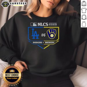 Hot Milwaukee Brewers vs Los Angeles Dodgers 2025 NLCS matchup sweatshirt featuring team logos and vibrant colors.