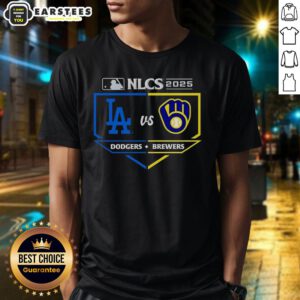 Hot Milwaukee Brewers vs Los Angeles Dodgers 2025 NLCS matchup T-shirt featuring team logos and vibrant colors.