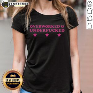 Hot Over Worked And Under Fcked Star Meme Ladies Tee featuring a bold graphic and stylish design for casual wear.