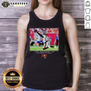 Hot Tez Johnson wearing a Tampa Bay Buccaneers NFL tank top during Week 6 flash features, showcasing team pride.