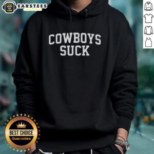 Fan wearing a 'Cowboys Suck' hoodie at the Nice Chiefs vs Lions game, showcasing team spirit and excitement.