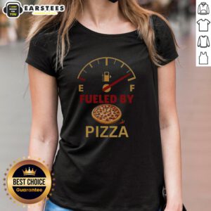 Nice Fueled By Pizza Ladies Tee featuring a fun pizza graphic and vibrant colors for pizza lovers and casual wear.