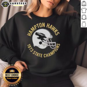 Nice Hampton Hawks 1973 State Champions helmet sweatshirt, showcasing vintage sports apparel and team pride.