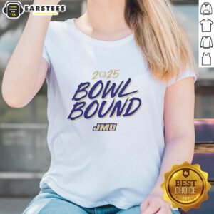 James Madison Dukes Bowl Bound 2025 Ladies Tee featuring vibrant team colors and stylish design for fans.