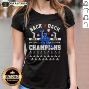 Nice Los Angeles Dodgers B2B 2024-2025 National League Champions ladies tee in blue with team logo.
