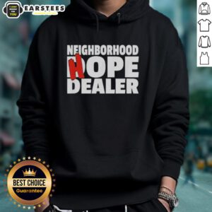 Stylish Nice Neighborhood Hope Dealer hoodie in a vibrant urban setting, showcasing streetwear fashion and community spirit.