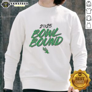Nice North Texas Mean Green Bowl Bound 2025 Sweatshirt displayed on a hanger, showcasing vibrant team colors and logo.