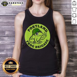 Nice Portland Frog Brigade protest tank top featuring vibrant frog graphics, perfect for eco-activism and stylish comfort.