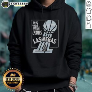 Official 2025 WNBA Champs Las Vegas Aces trophy hoodie featuring team colors and logo, perfect for fans and collectors.