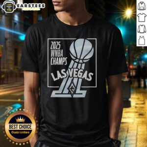 Official 2025 WNBA Champs Las Vegas Aces trophy t-shirt featuring the team logo and championship design.