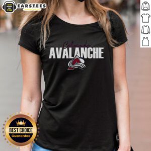 Official Colorado Avalanche Ice Hockey 1500th Anniversary Logo on a stylish ladies tee, perfect for fans and collectors.