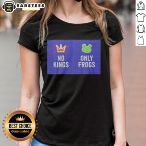 Official No Kings Only Frogs Ladies Tee featuring a playful frog design on a stylish women's t-shirt.