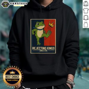 Portland Frog Hoodie featuring 'Official Rejecting Kings Since 1776' design, perfect for casual style and comfort.