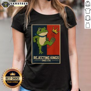 Portland Frog Ladies Tee featuring 'Official Rejecting Kings Since 1776' design, perfect for casual wear and humor.