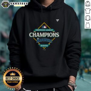 Alt Text: Official Seattle Mariners 2025 ALCS Champions hoodie featuring team logo and vibrant colors, perfect for fans.