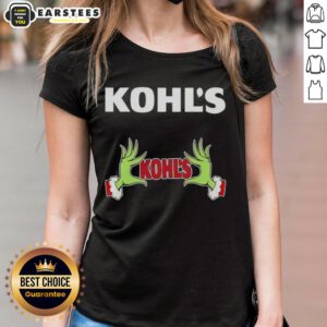 Premium Kohl's X Grinch Hands Merry Christmas ladies tee featuring festive design and vibrant colors for holiday cheer.