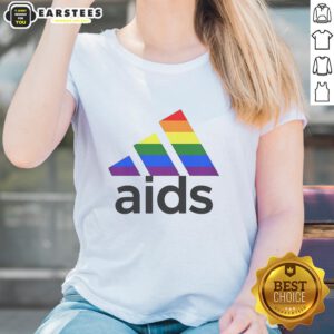 Top Aids LGBT logo printed on a stylish ladies tee, promoting awareness and support for the LGBTQ+ community.