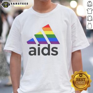 Top Aids LGBT Logo T-Shirt featuring a vibrant rainbow design, promoting awareness and support for the LGBTQ+ community.