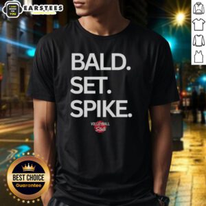 Top Bald Set Spike Volleyball State T-Shirt featuring vibrant graphics for volleyball enthusiasts and team spirit.