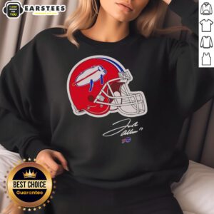 Alt Text: Top Josh Allen Buffalo Bills helmet signature sweatshirt showcasing team pride and player dedication for fans.