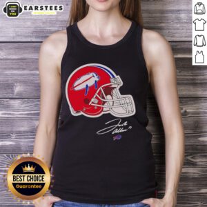 Alt Text: Josh Allen Buffalo Bills helmet signature tank top featuring vibrant team colors and a stylish design for fans.