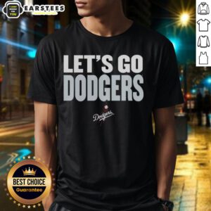 Alt Text: Top Los Angeles Dodgers slogan 'Let's Go Dodgers' T-shirt in blue, perfect for fans supporting the team.